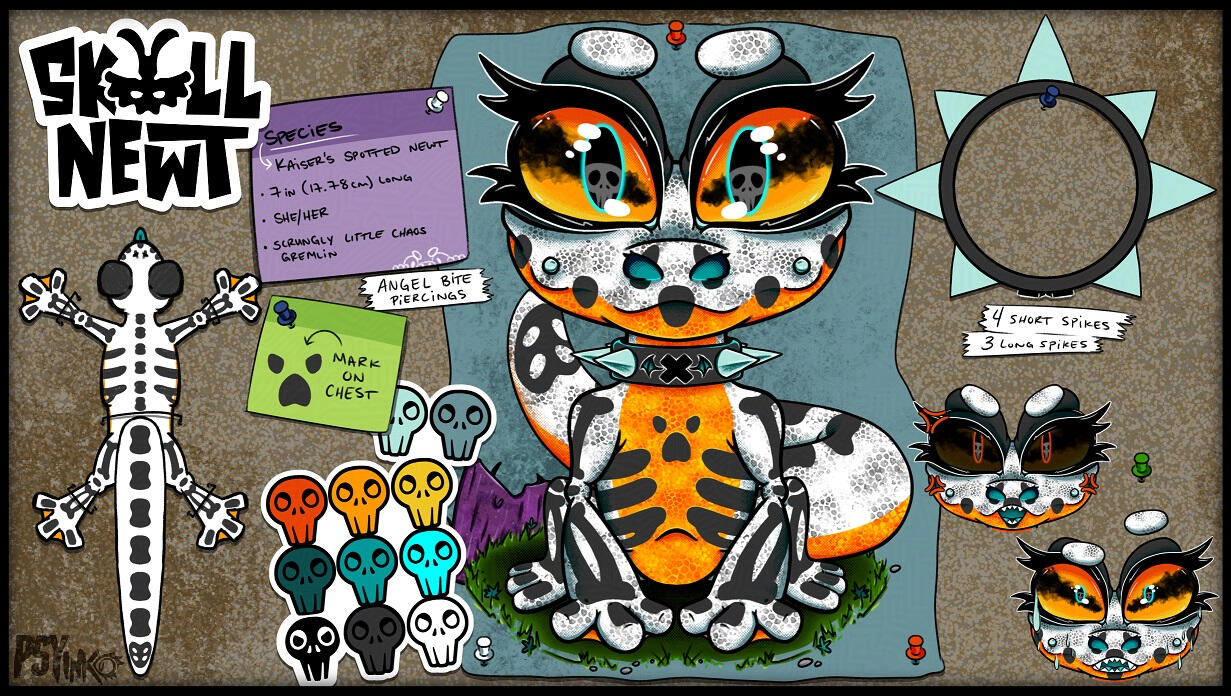 Feral SkullNewt reference sheet; art & design by PSYinko